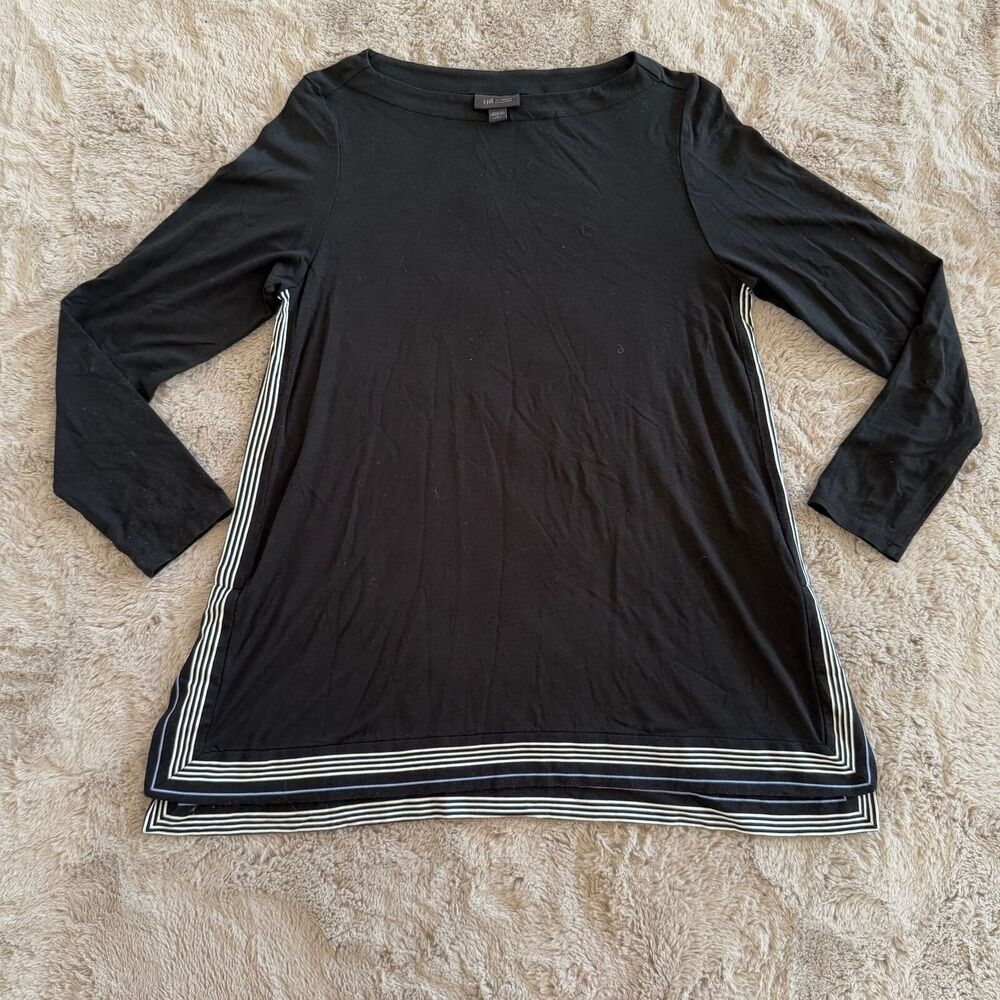 J. Jill Wearever Collection Black tunic w/ White/blue stripes on the side SZ S P